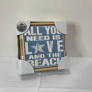 Chesapeake Bay Ltd. Beach Ocean Sea Blue Coasters Wooden Holder Set New New in B